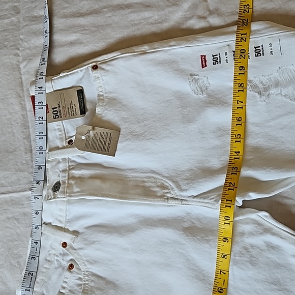 Levi's 501 Original White High Rise Straight Leg Jeans Distressed Size 29X30 - Picture 10 of 16
